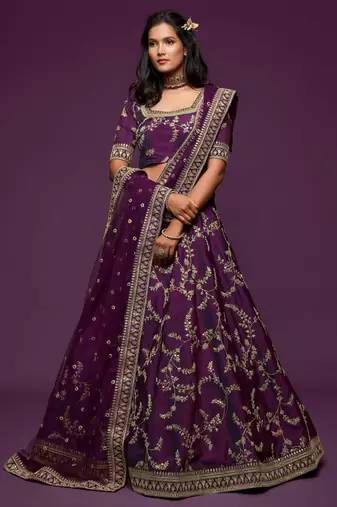 purple art silk embroidered Navratri lehenga choli