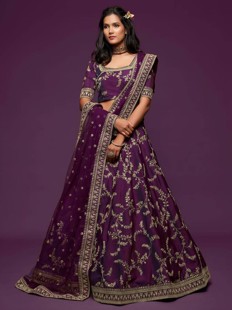 purple art silk embroidered Navratri lehenga choli