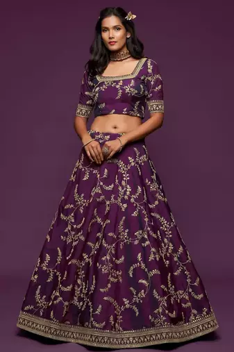 purple art silk embroidered Navratri lehenga choli