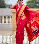 ranipink soft paithani style silk blend with meenakari border and lord ganesha pallu saree