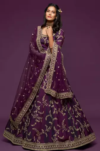 purple art silk embroidered Navratri lehenga choli
