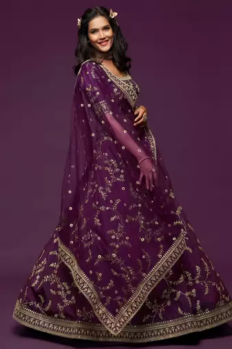 purple art silk embroidered Navratri lehenga choli