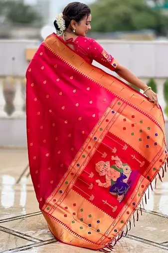 ranipink soft paithani style silk blend with meenakari border and lord ganesha pallu saree
