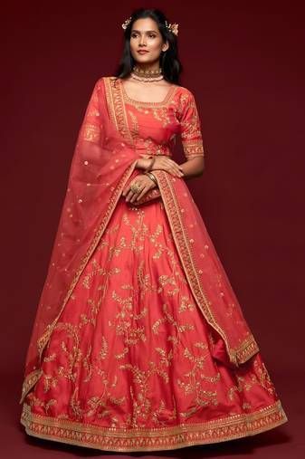 red art silk embroidered Navratri lehenga choli