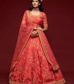 red art silk embroidered Navratri lehenga choli