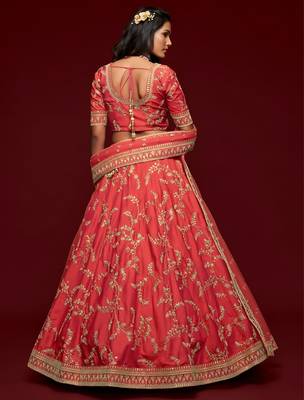red art silk embroidered navratri lehenga choli with free size upto 42 3