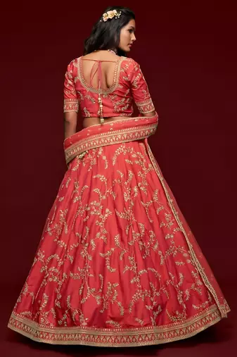 red art silk embroidered Navratri lehenga choli