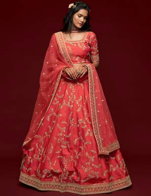 red art silk embroidered navratri lehenga choli with free size upto 42 4