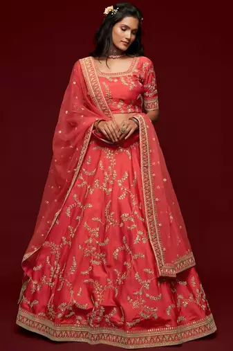 red art silk embroidered Navratri lehenga choli