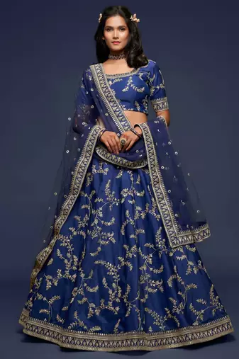 navy blue art silk embroidered Navratri lehenga choli
