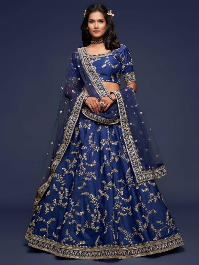 navy blue art silk embroidered Navratri lehenga choli
