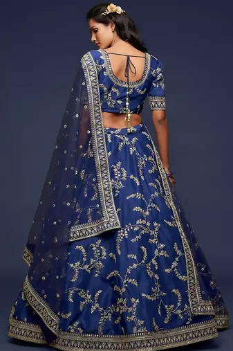 navy blue art silk embroidered Navratri lehenga choli