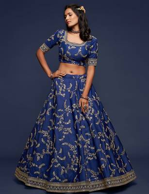 navy blue art silk embroidered navratri lehenga choli with free size upto 42 3