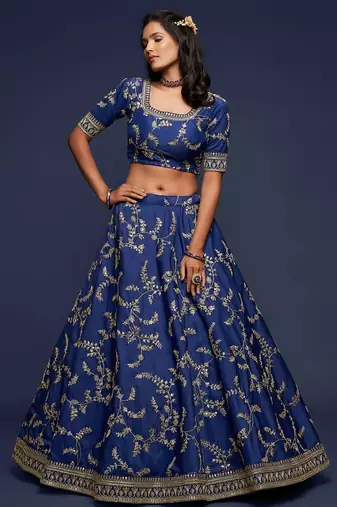 navy blue art silk embroidered Navratri lehenga choli