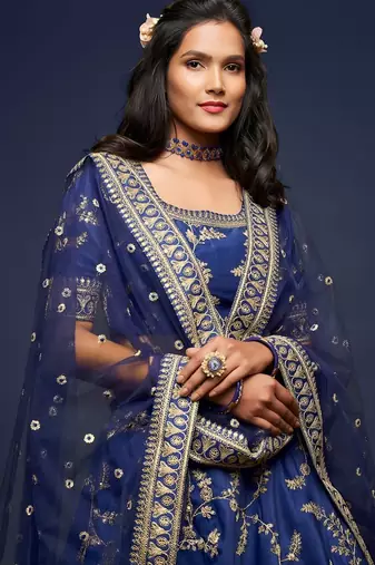 navy blue art silk embroidered Navratri lehenga choli