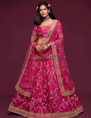 pink art silk embroidered navratri lehenga choli with free size upto 42 1