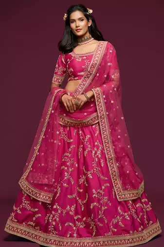 pink art silk embroidered Navratri lehenga choli