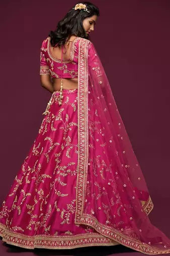 pink art silk embroidered Navratri lehenga choli
