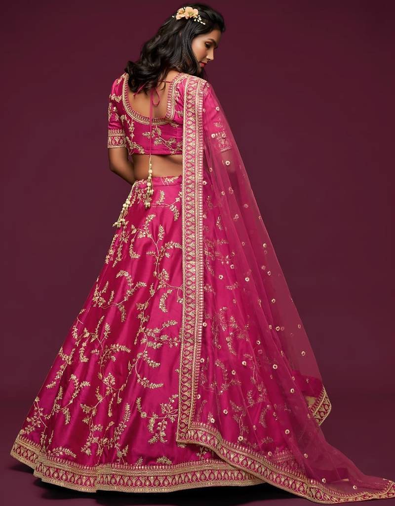 pink art silk embroidered Navratri lehenga choli