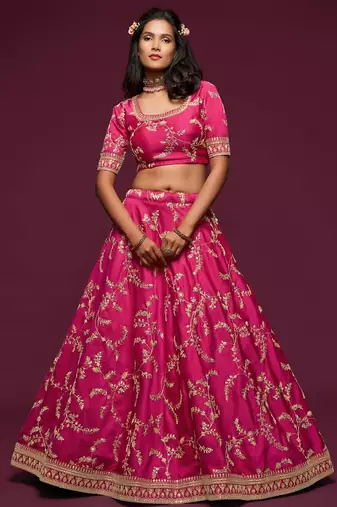 pink art silk embroidered Navratri lehenga choli