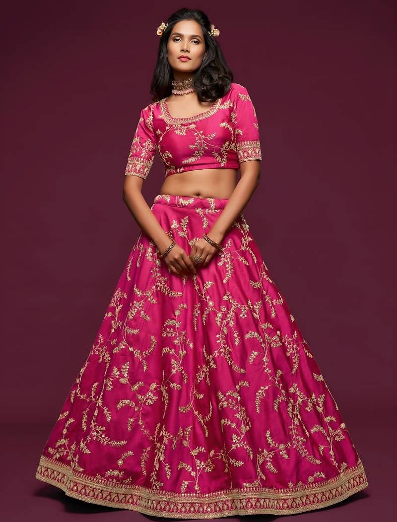 pink art silk embroidered Navratri lehenga choli