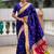 royalblue soft paithani style silk blend with meenakari border and lord ganesha pallu saree