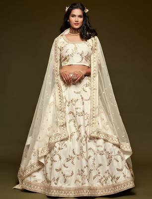 white art silk embroidered navratri lehenga choli with free size upto 42 1