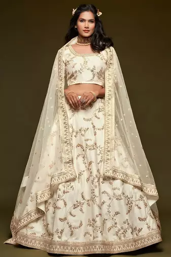 white art silk embroidered Navratri lehenga choli