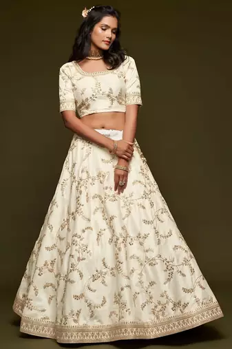 white art silk embroidered Navratri lehenga choli
