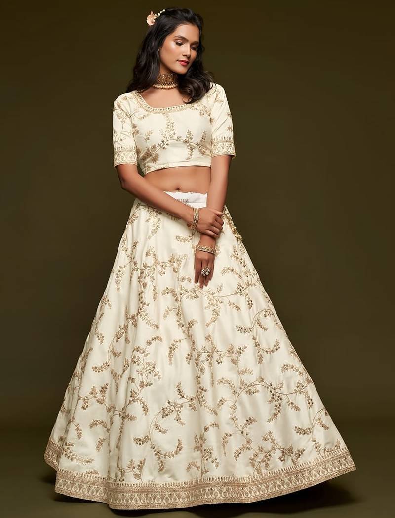 white art silk embroidered Navratri lehenga choli