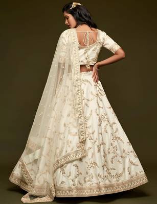 white art silk embroidered navratri lehenga choli with free size upto 42 3