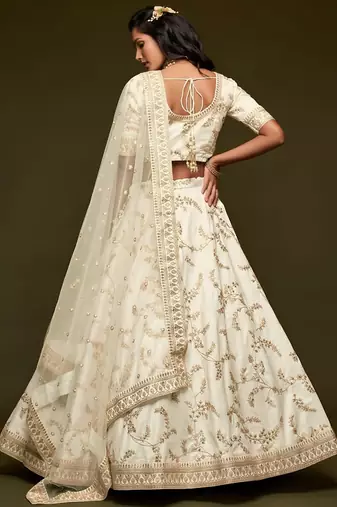 white art silk embroidered Navratri lehenga choli