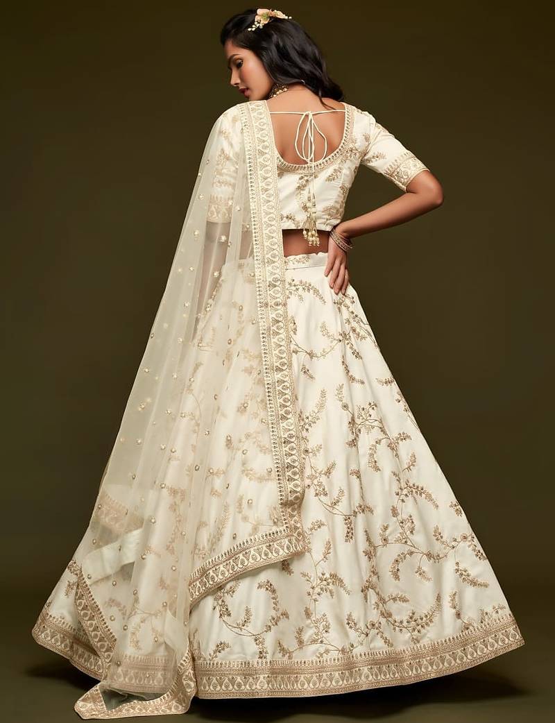 white art silk embroidered Navratri lehenga choli