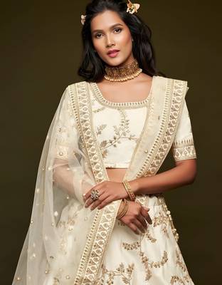white art silk embroidered navratri lehenga choli with free size upto 42 4