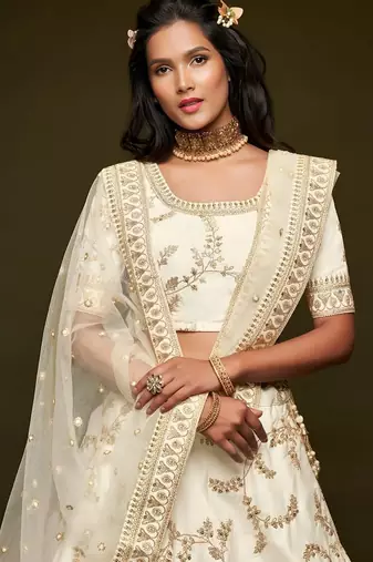 white art silk embroidered Navratri lehenga choli