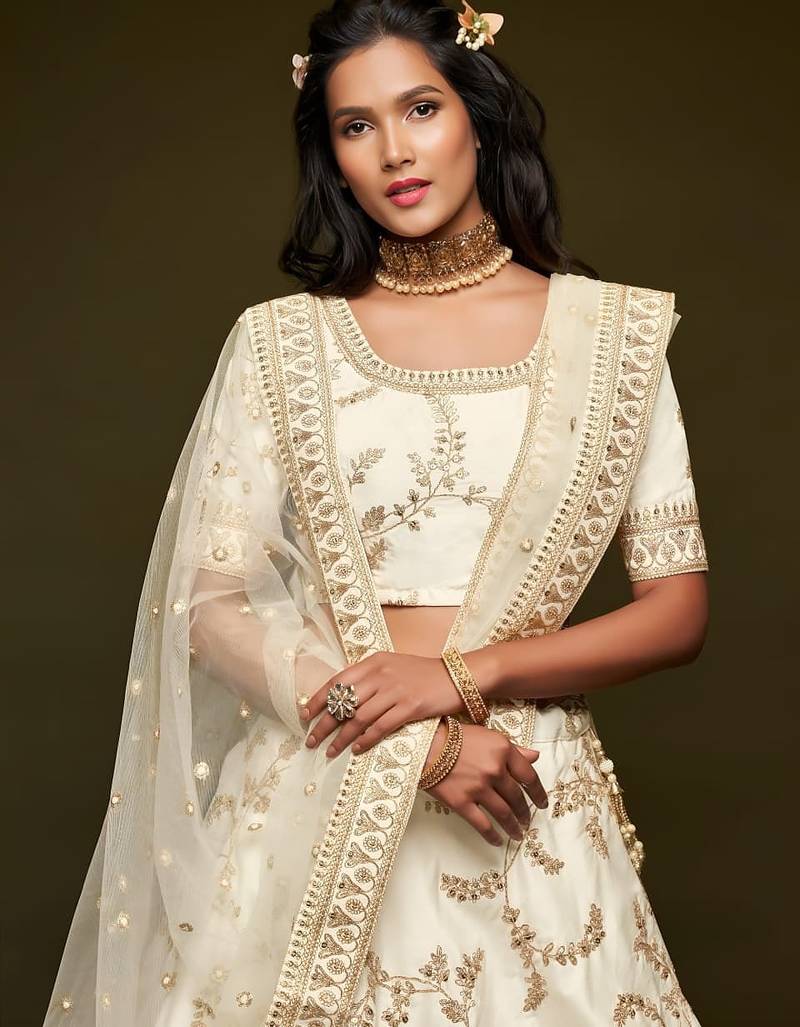 white art silk embroidered Navratri lehenga choli