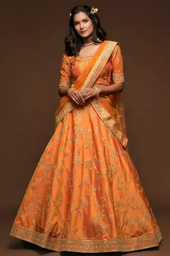 orange art silk embroidered Navratri lehenga choli