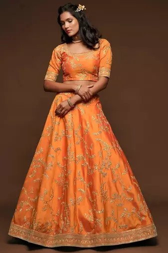 orange art silk embroidered Navratri lehenga choli