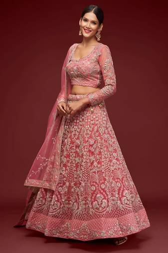pink net embroidered Diwali lehenga choli