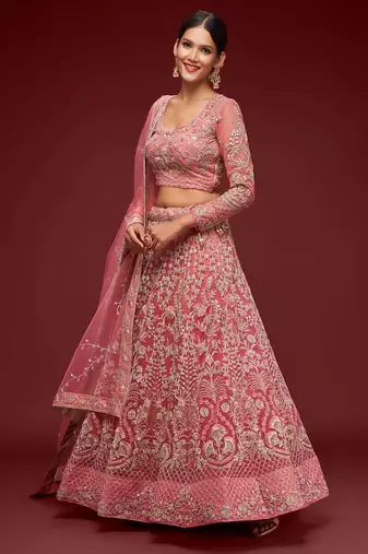 pink net embroidered Diwali lehenga choli
