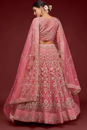 pink net embroidered Diwali lehenga choli