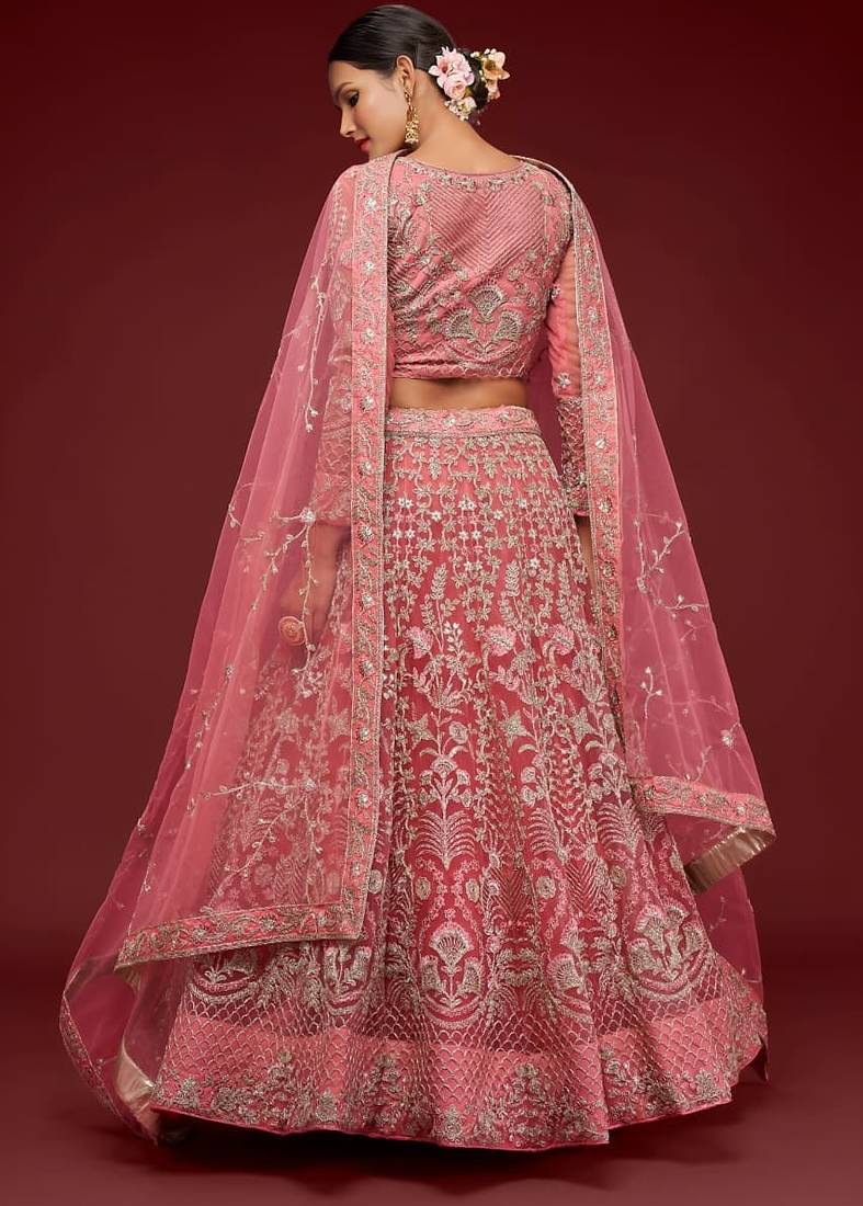pink net embroidered Diwali lehenga choli