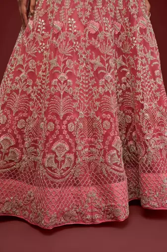pink net embroidered Diwali lehenga choli