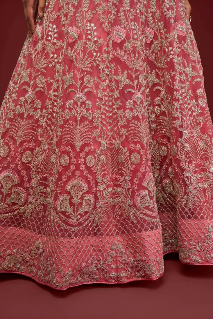 pink net embroidered Diwali lehenga choli