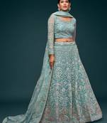 aqua blue net embroidered Diwali lehenga choli