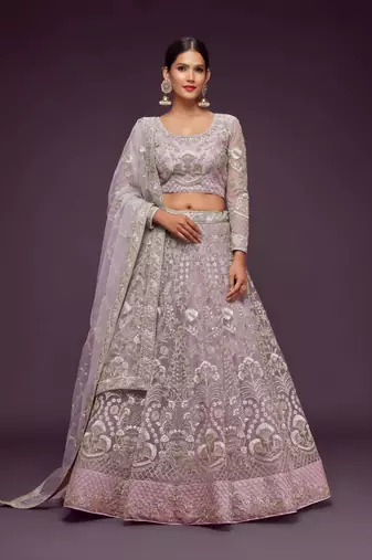 lavender net embroidered Wedding lehenga choli