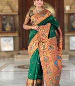 green soft paithani style silk blend with zari weaving meenakari saree with blouse