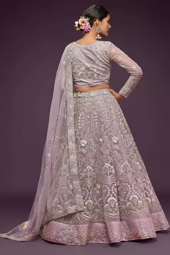 lavender net embroidered Wedding lehenga choli