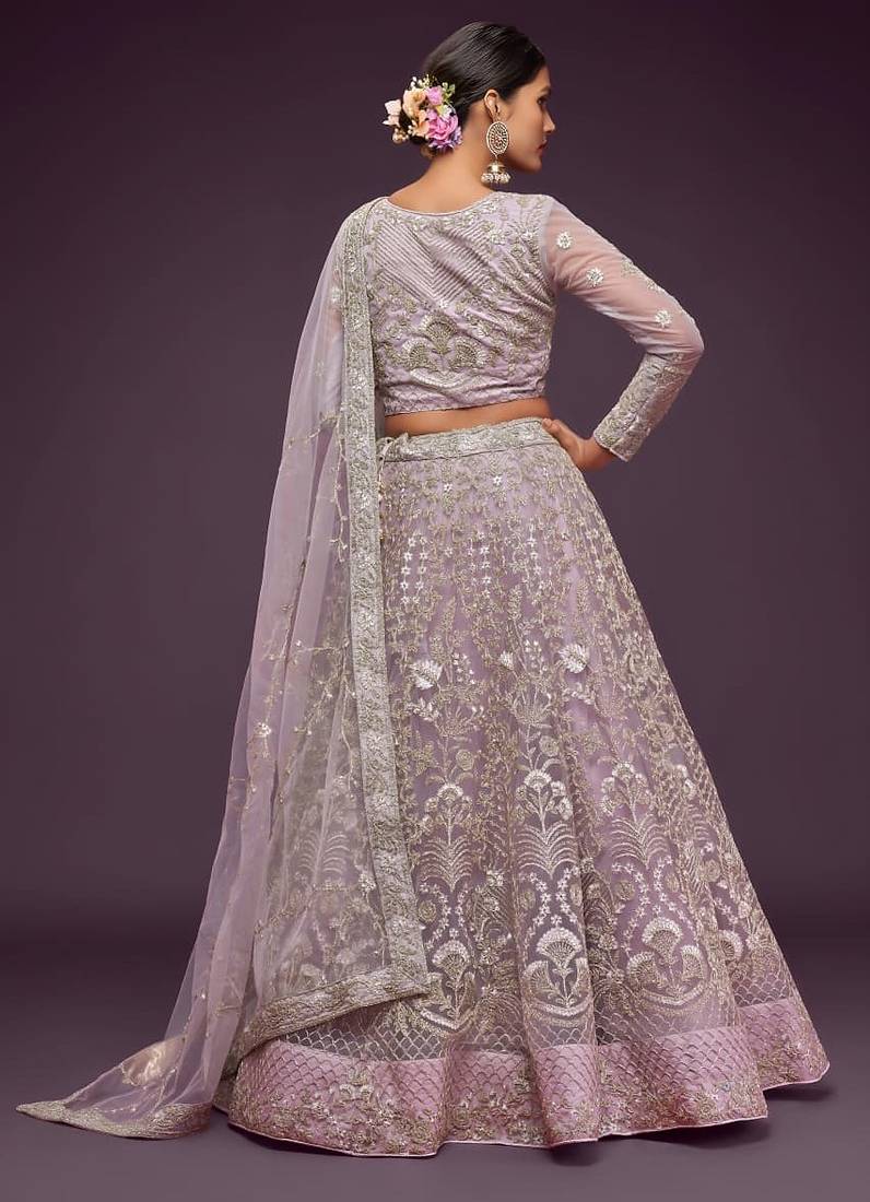 lavender net embroidered Wedding lehenga choli