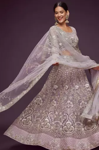 lavender net embroidered Wedding lehenga choli
